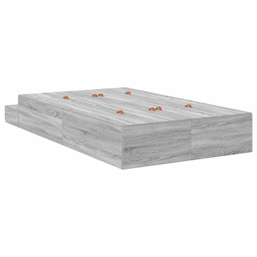 Opbergbedframe met lade Grijs Sonoma 120 cm Bewerkt hout is nu te koop bij PeponiXL, paradijselijk wonen!