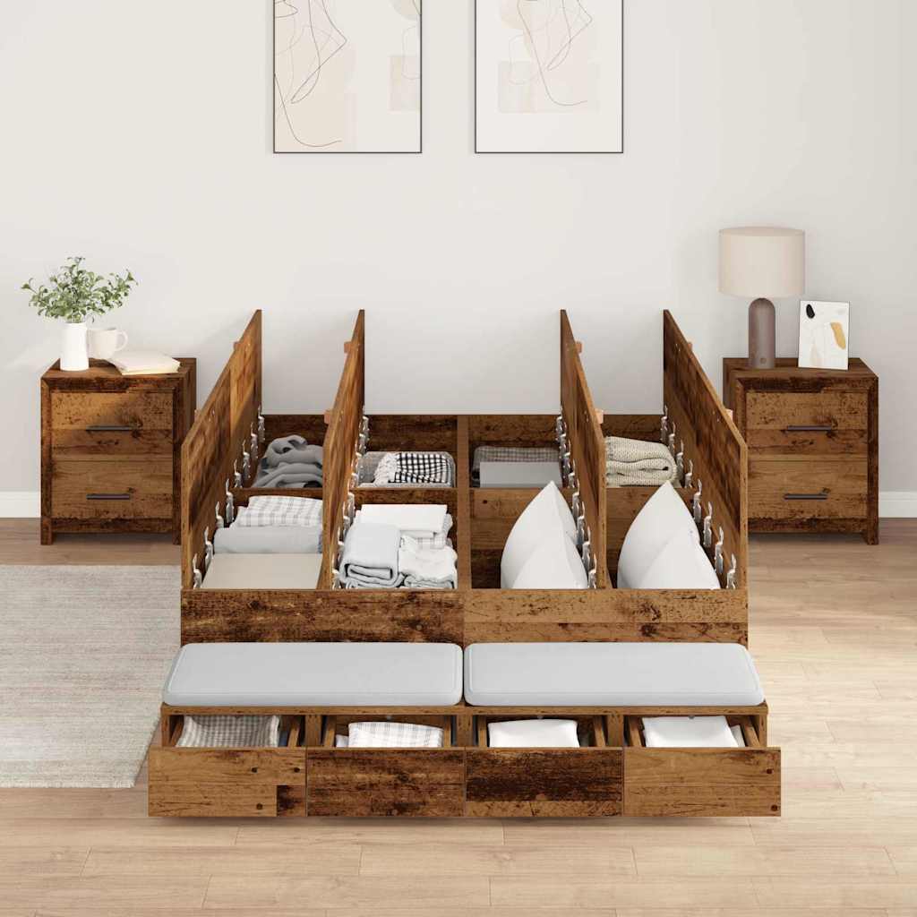 Opbergbedframe met lade met opslag Oud Hout 120 cm Bewerkt hout is nu te koop bij PeponiXL, paradijselijk wonen!
