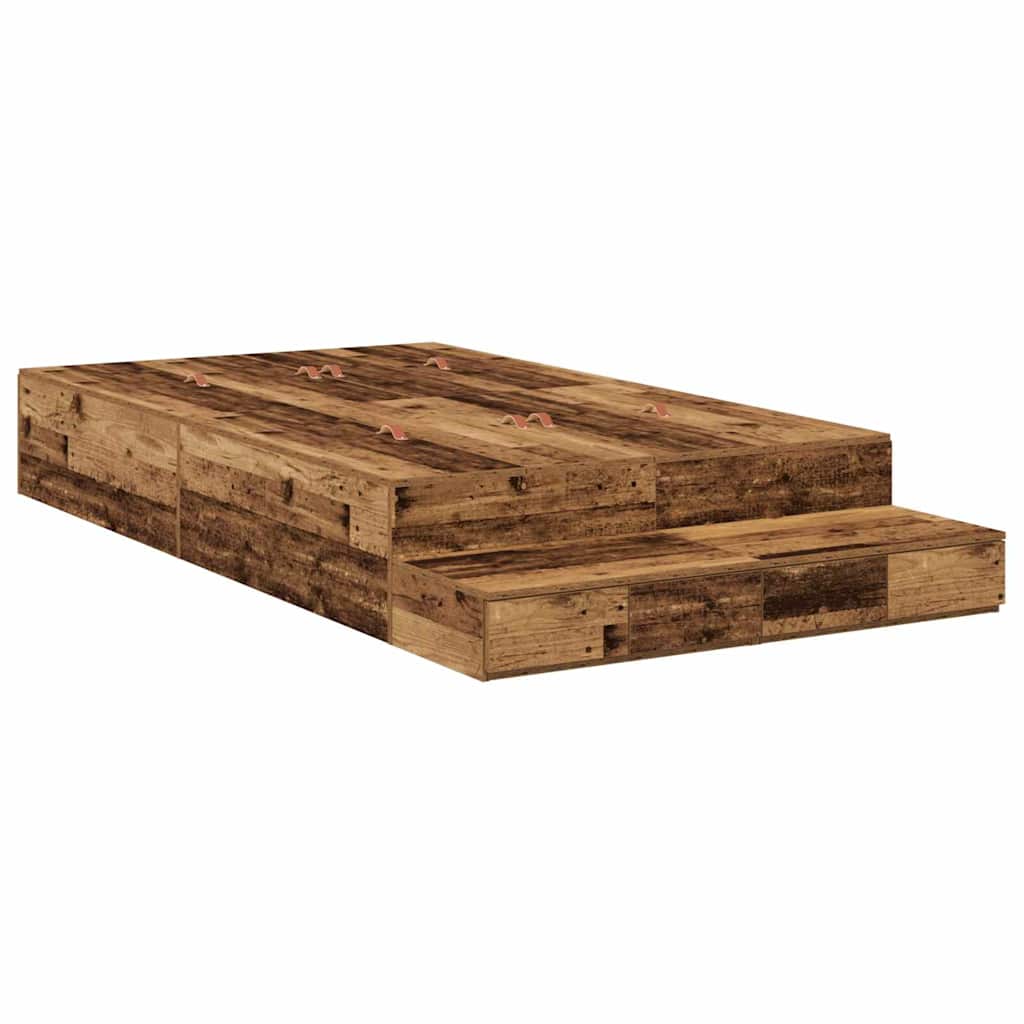 Opbergbedframe met lade met opslag Oud Hout 120 cm Bewerkt hout is nu te koop bij PeponiXL, paradijselijk wonen!