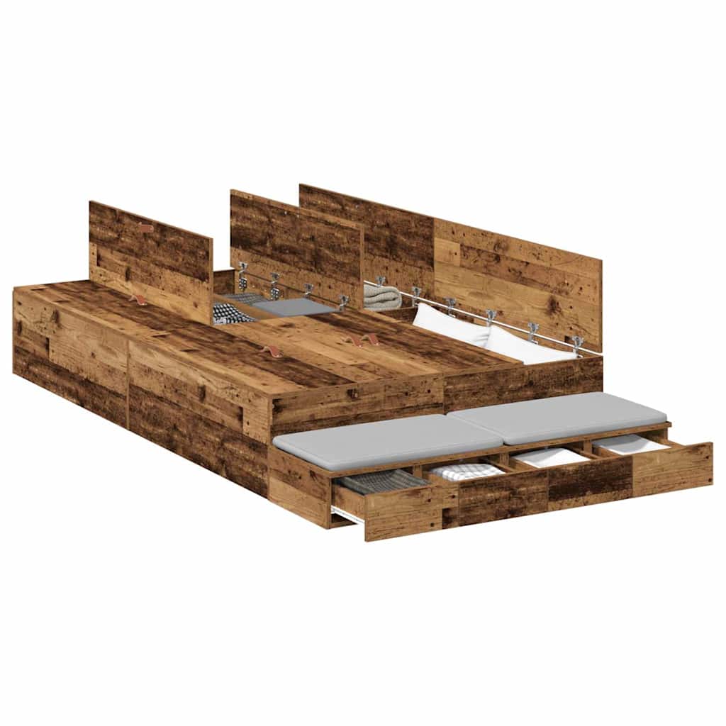 Opbergbedframe met lade met opslag Oud Hout 120 cm Bewerkt hout is nu te koop bij PeponiXL, paradijselijk wonen!