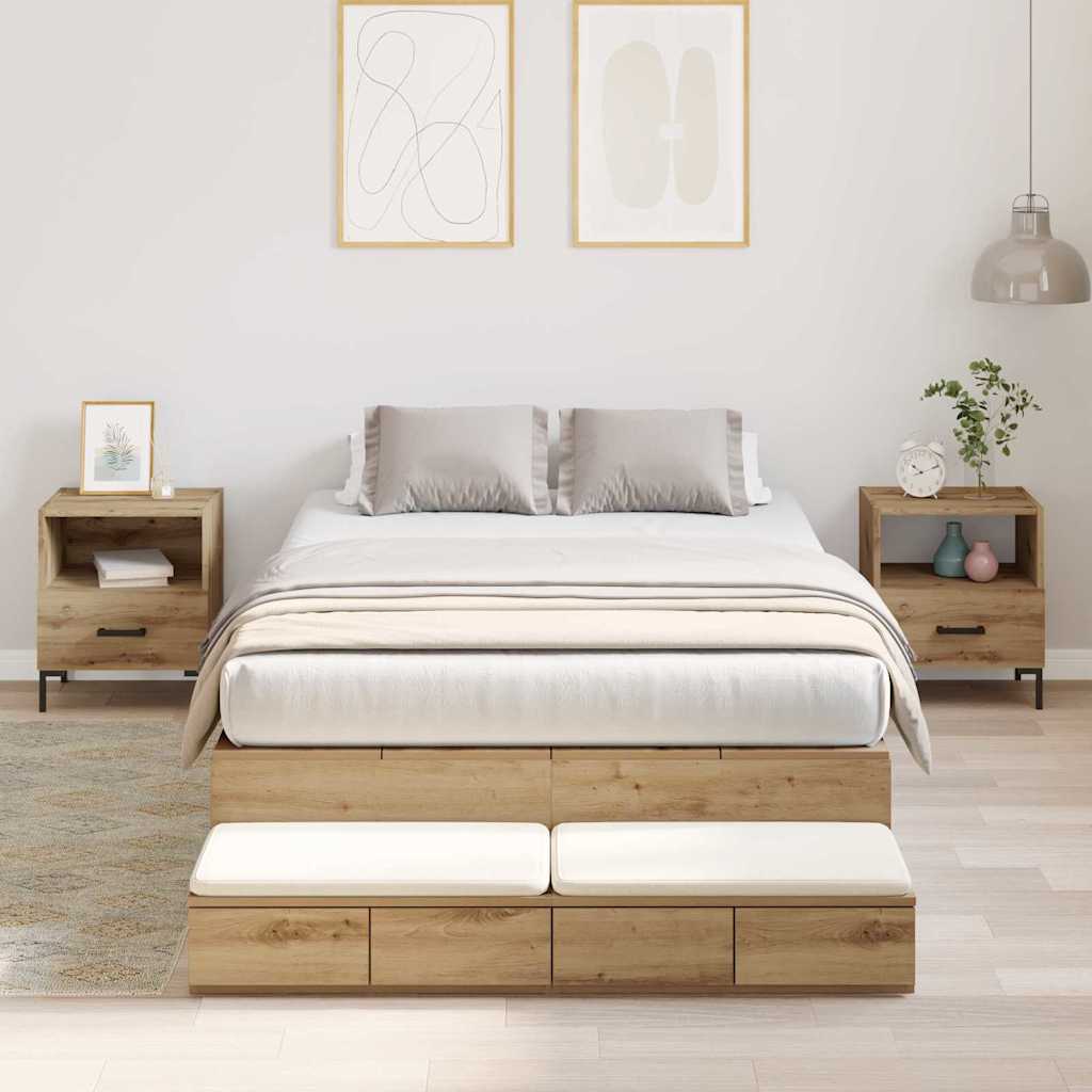 Opbergbedframe met lade Artisan Eiken 120 cm Bewerkt hout