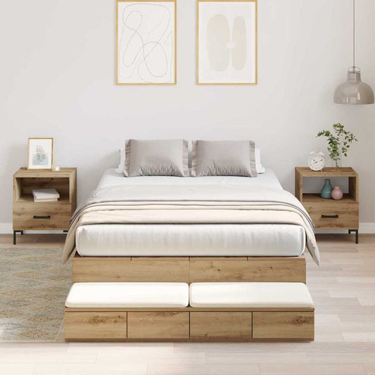 Opbergbedframe met lade Artisan Eiken 120 cm Bewerkt hout is nu te koop bij PeponiXL, paradijselijk wonen!