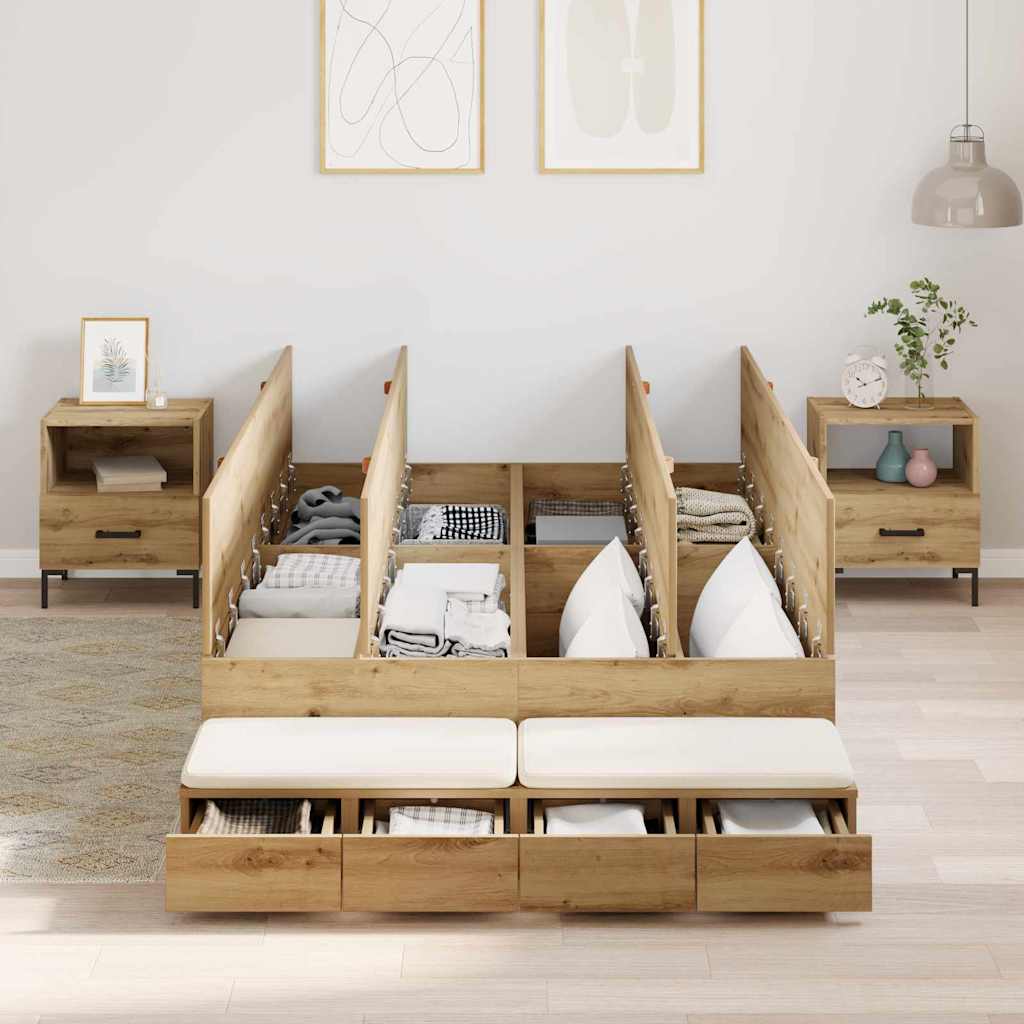 Opbergbedframe met lade Artisan Eiken 120 cm Bewerkt hout