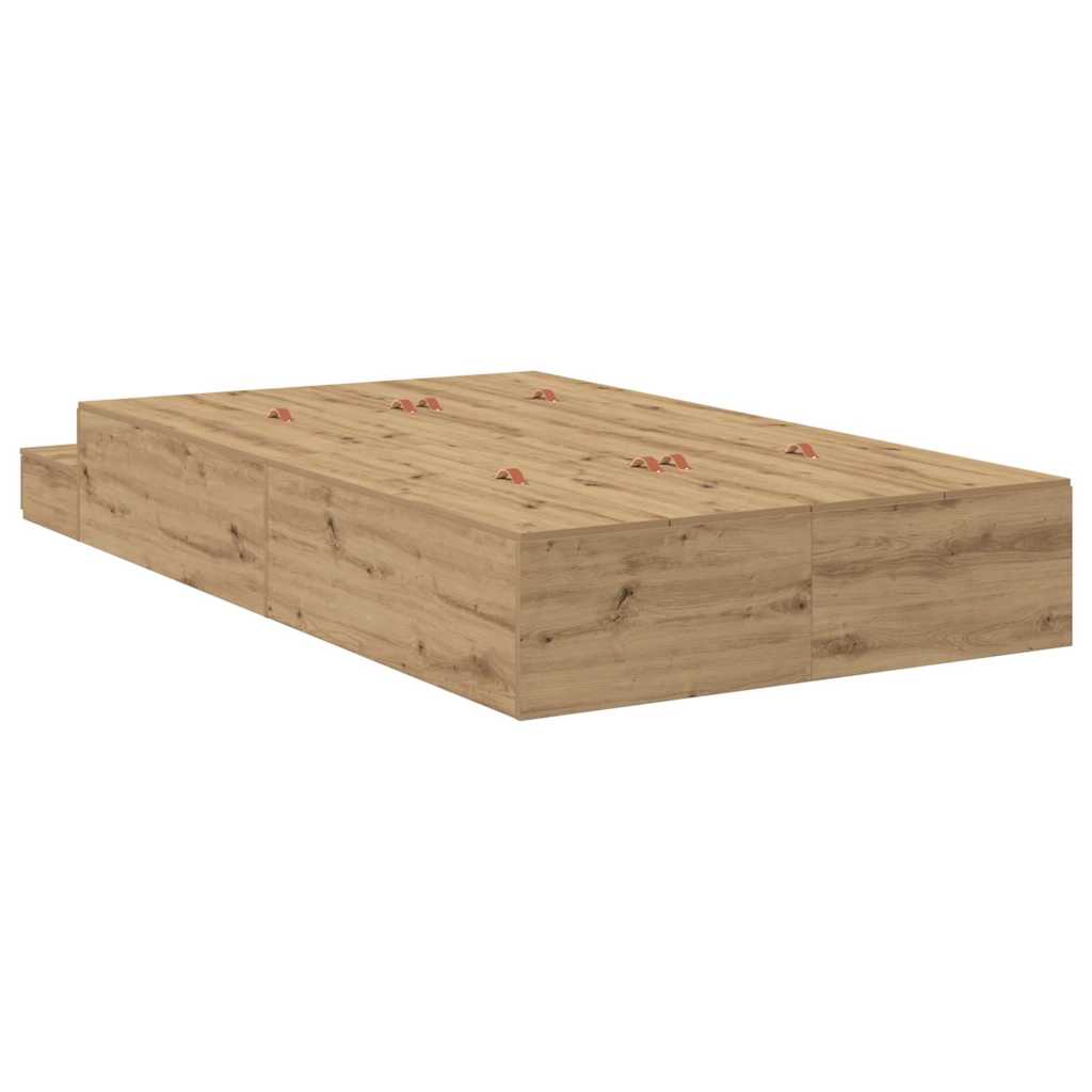 Opbergbedframe met lade Artisan Eiken 120 cm Bewerkt hout