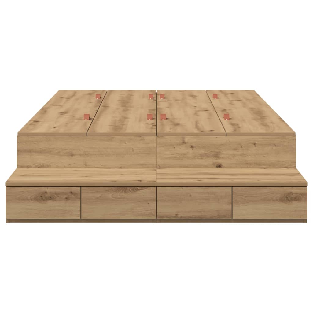 Opbergbedframe met lade Artisan Eiken 120 cm Bewerkt hout