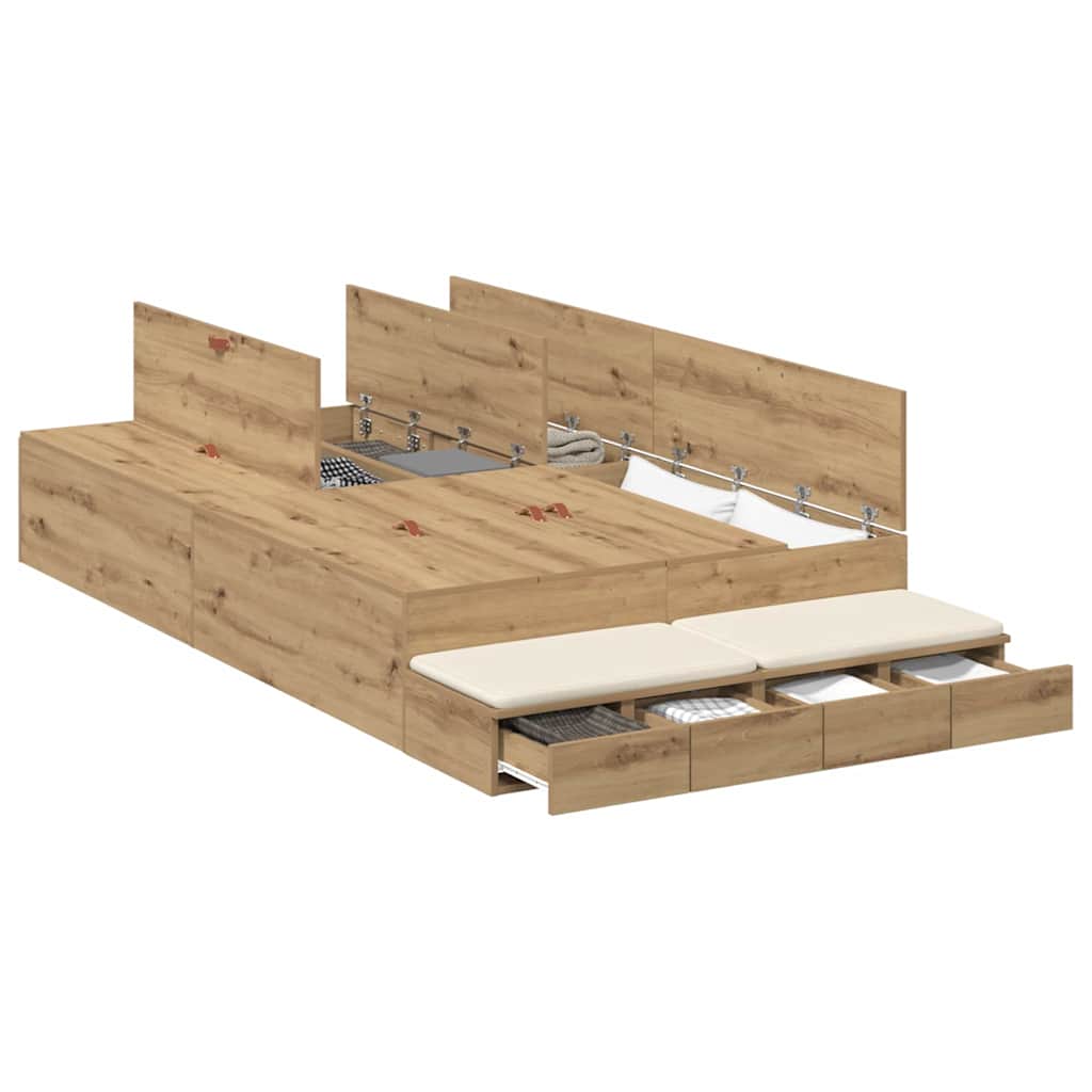 Opbergbedframe met lade Artisan Eiken 120 cm Bewerkt hout