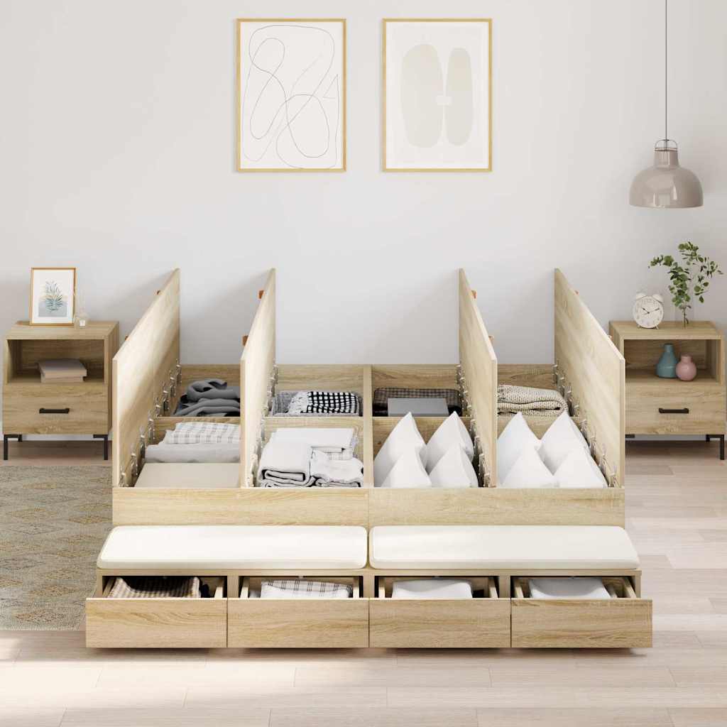 Opbergbedframe met lade Sonoma Eiken 140 cm Bewerkt hout is nu te koop bij PeponiXL, paradijselijk wonen!