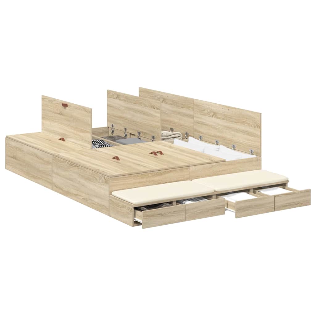 Opbergbedframe met lade Sonoma Eiken 140 cm Bewerkt hout is nu te koop bij PeponiXL, paradijselijk wonen!