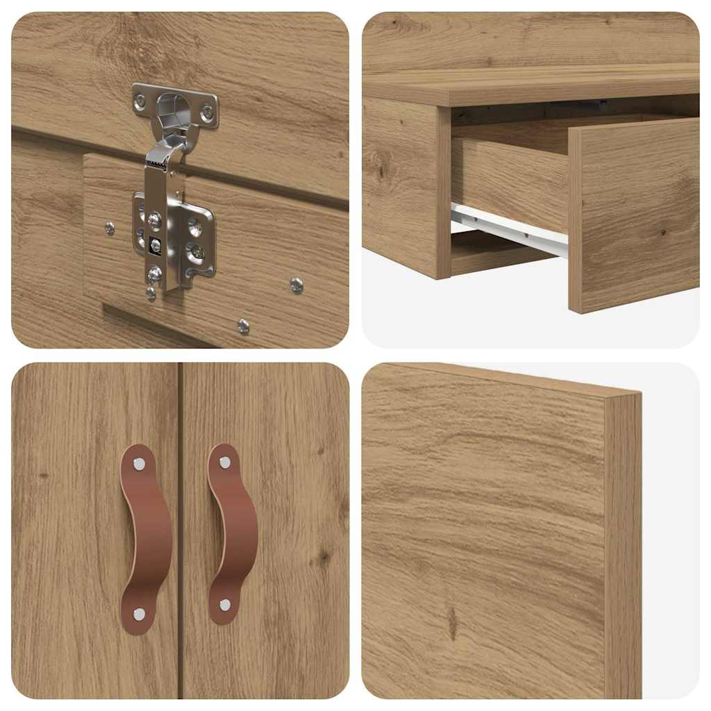 Opbergbedframe met lade Artisan Eiken 140 cm Bewerkt hout