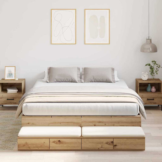 Opbergbedframe met lade Artisan Eiken 140 cm Bewerkt hout is nu te koop bij PeponiXL, paradijselijk wonen!