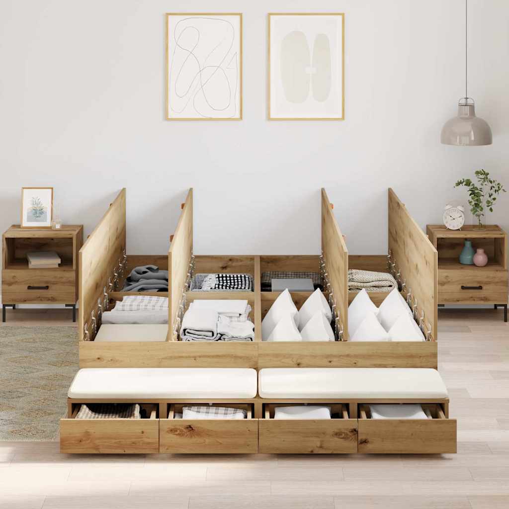 Opbergbedframe met lade Artisan Eiken 140 cm Bewerkt hout