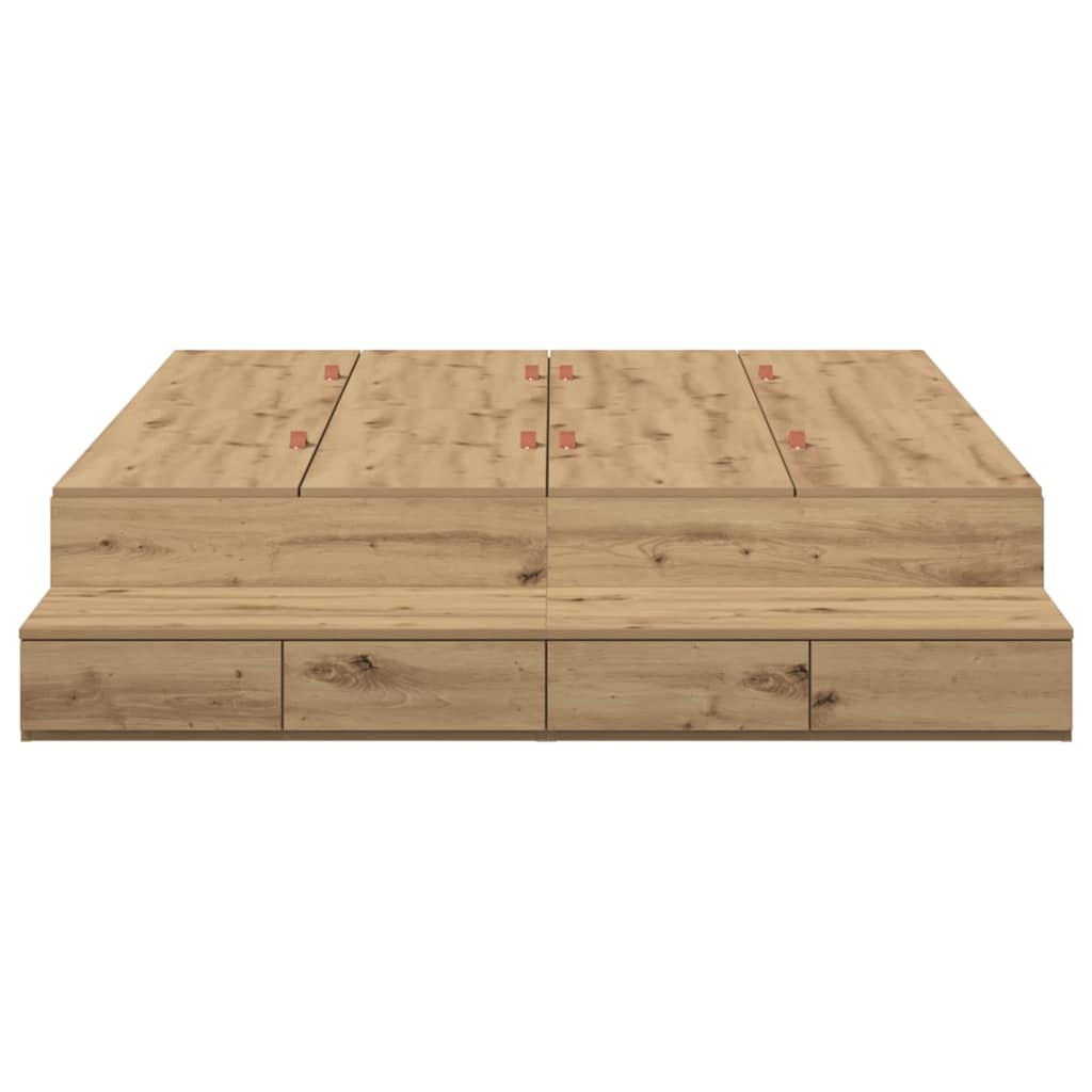 Opbergbedframe met lade Artisan Eiken 140 cm Bewerkt hout