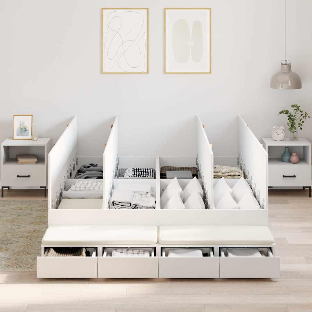Opbergbedframe met lade met opslag Wit 150 cm Bewerkt hout is nu te koop bij PeponiXL, paradijselijk wonen!