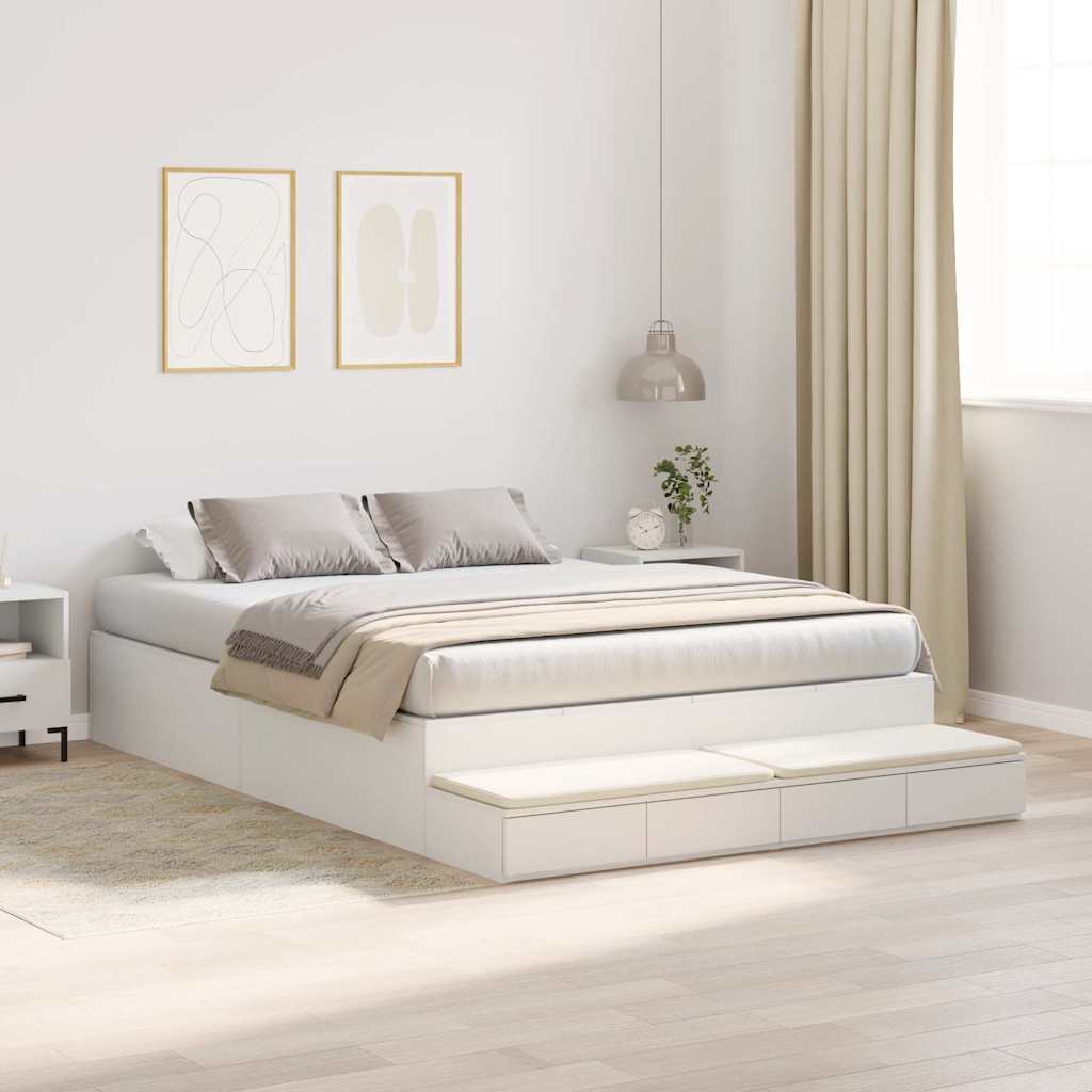 Opbergbedframe met lade met opslag Wit 150 cm Bewerkt hout is nu te koop bij PeponiXL, paradijselijk wonen!