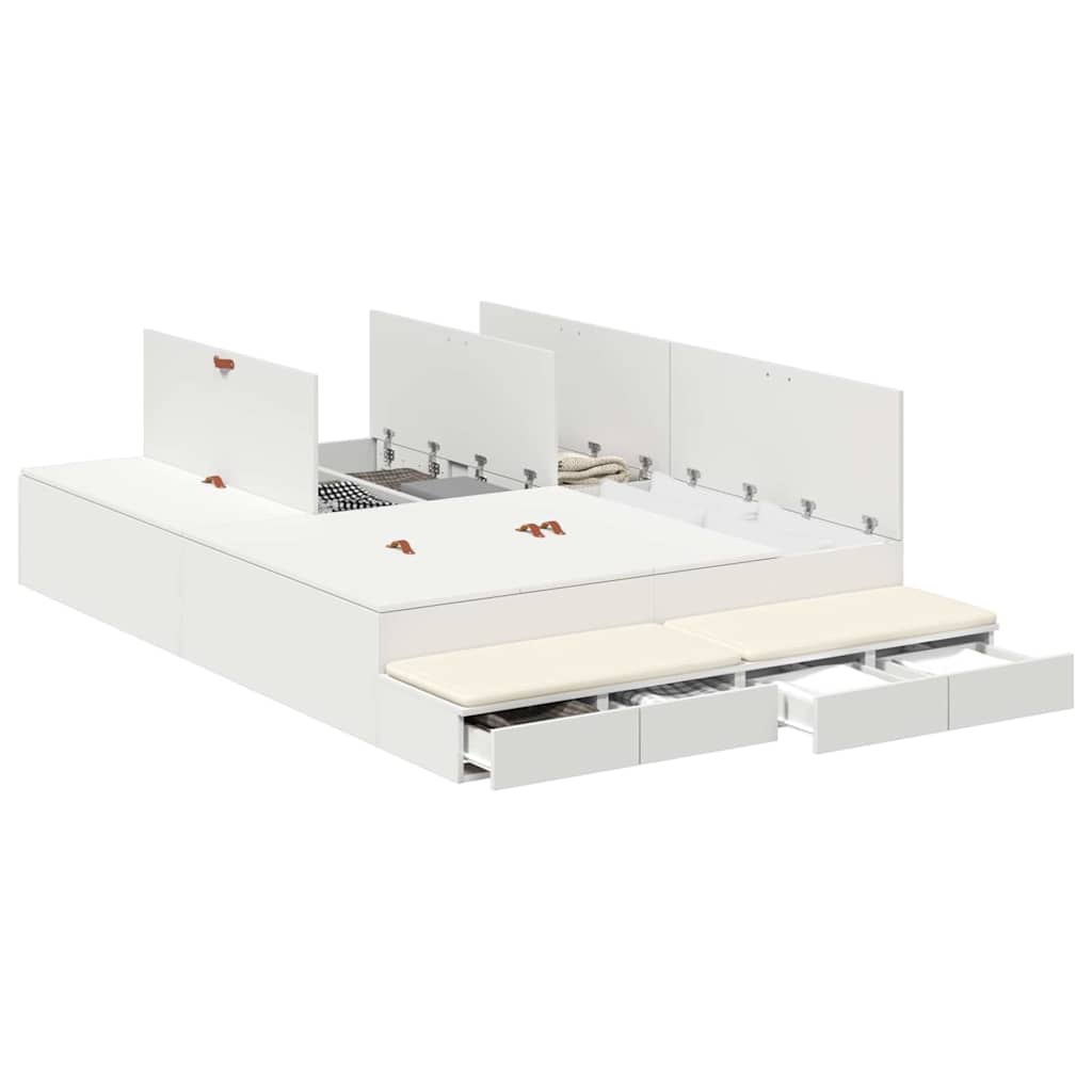 Opbergbedframe met lade met opslag Wit 150 cm Bewerkt hout is nu te koop bij PeponiXL, paradijselijk wonen!