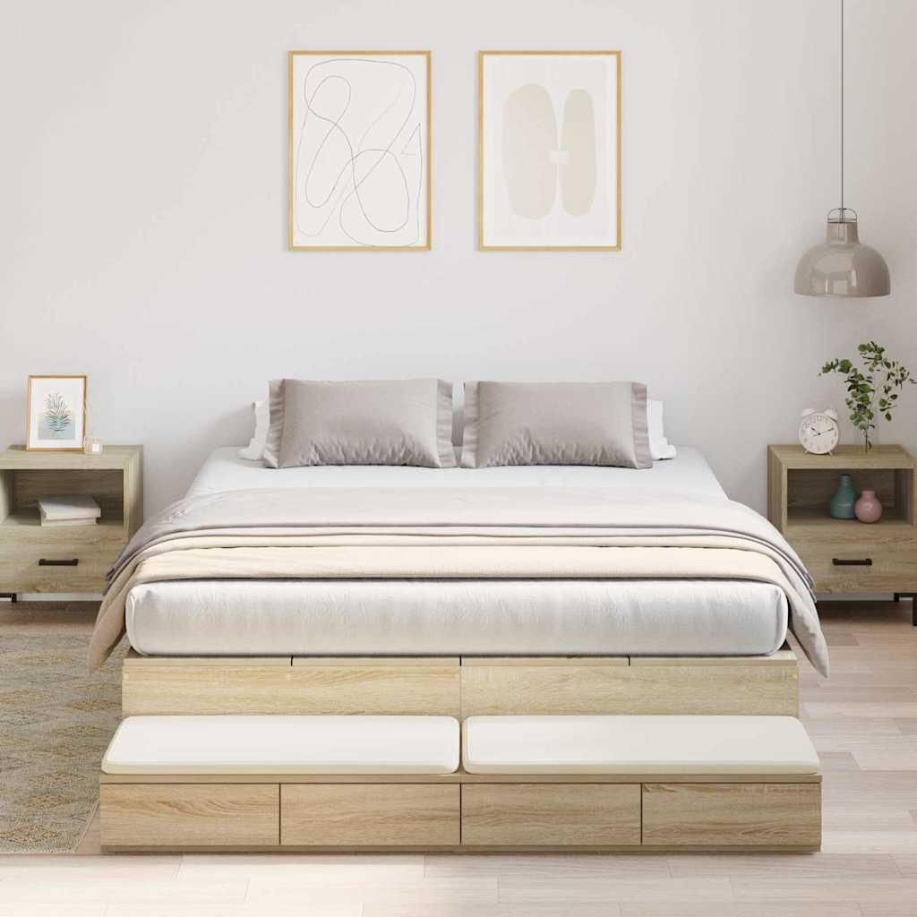 Opbergbedframe met lade Sonoma Eiken 150 cm Bewerkt hout is nu te koop bij PeponiXL, paradijselijk wonen!