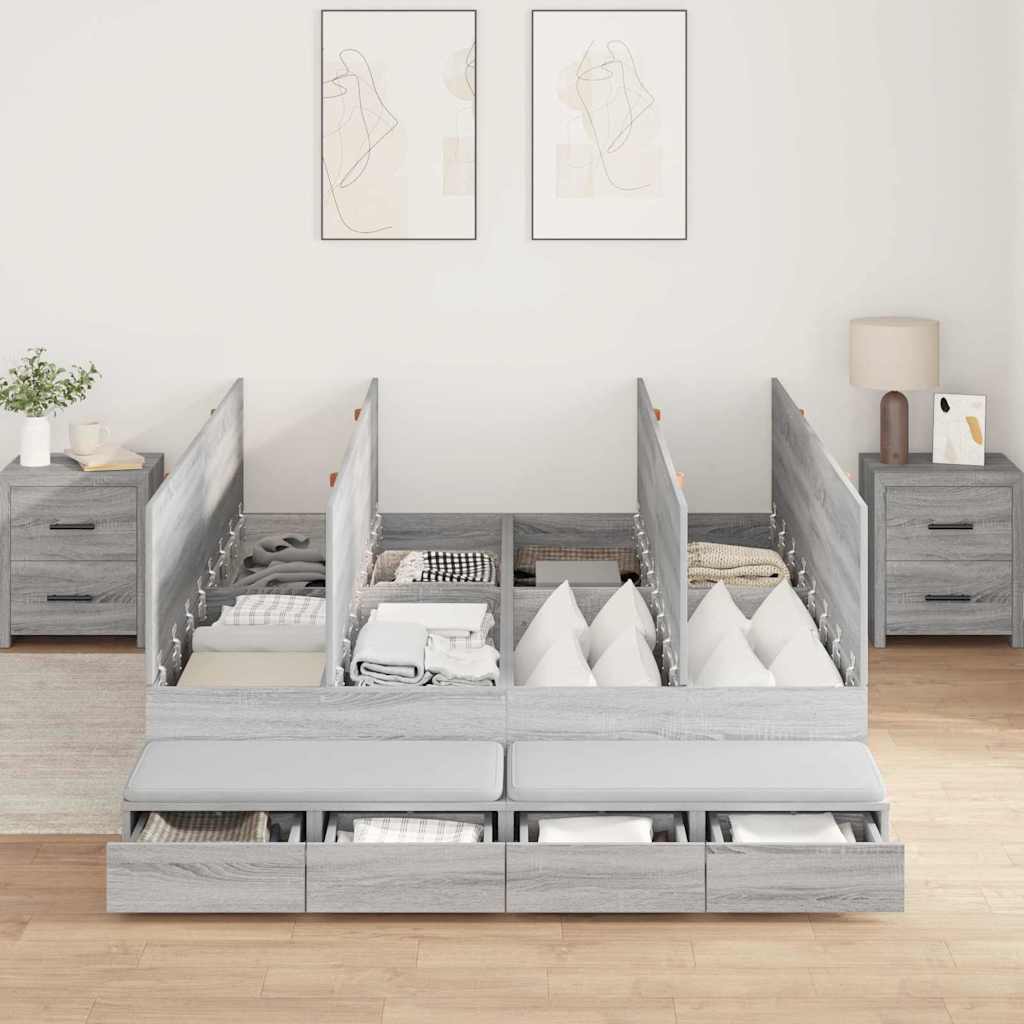 Opbergbedframe met lade Grijs Sonoma 150 cm Bewerkt hout is nu te koop bij PeponiXL, paradijselijk wonen!