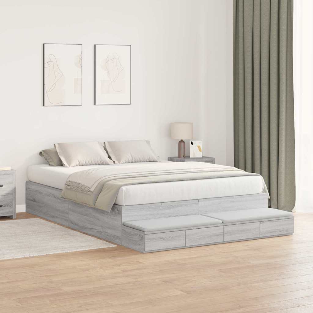Opbergbedframe met lade Grijs Sonoma 150 cm Bewerkt hout is nu te koop bij PeponiXL, paradijselijk wonen!