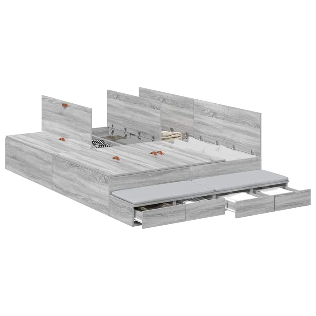 Opbergbedframe met lade Grijs Sonoma 150 cm Bewerkt hout is nu te koop bij PeponiXL, paradijselijk wonen!