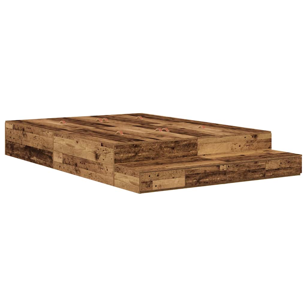 Opbergbedframe met lade met opslag Oud Hout 150 cm Bewerkt hout is nu te koop bij PeponiXL, paradijselijk wonen!