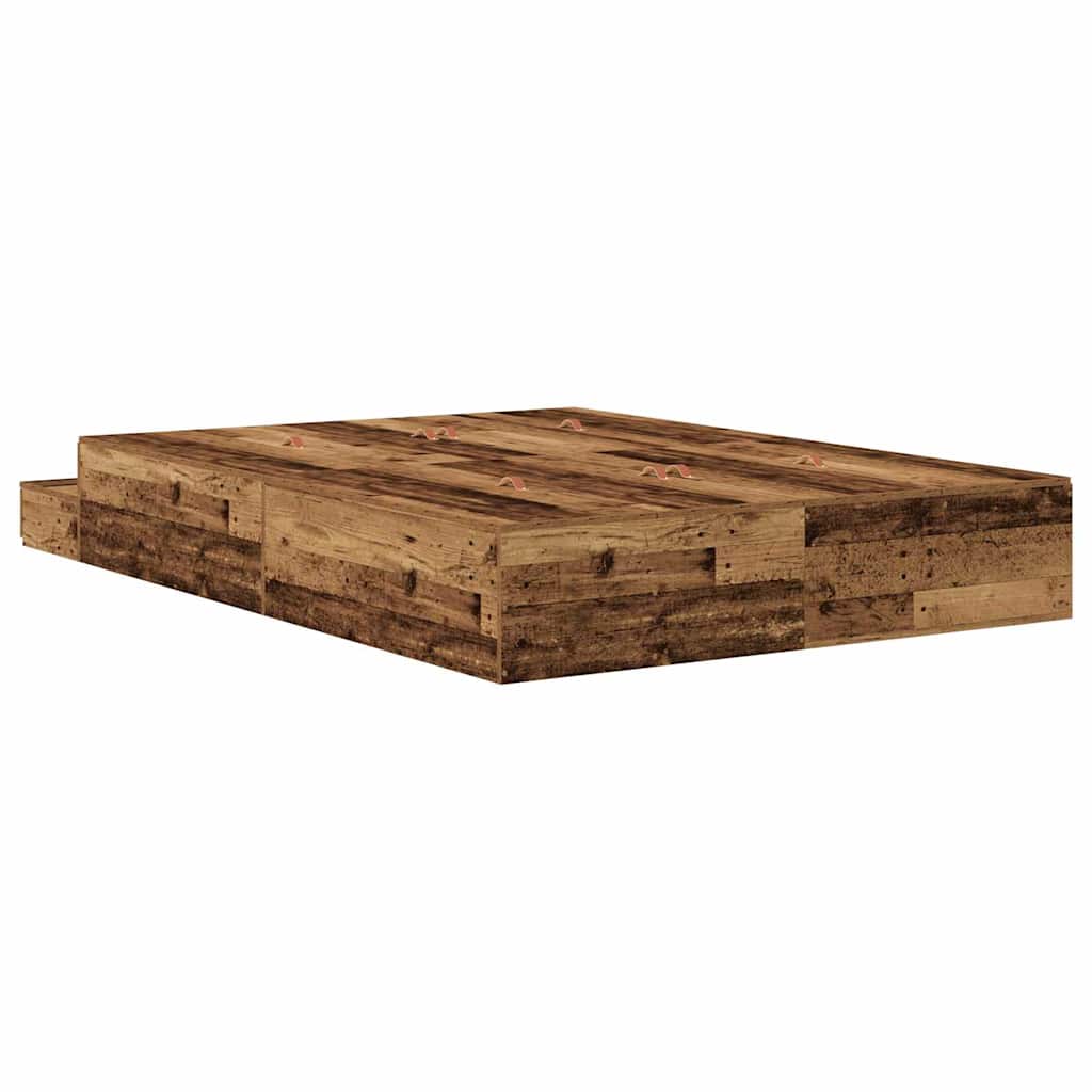 Opbergbedframe met lade met opslag Oud Hout 150 cm Bewerkt hout is nu te koop bij PeponiXL, paradijselijk wonen!