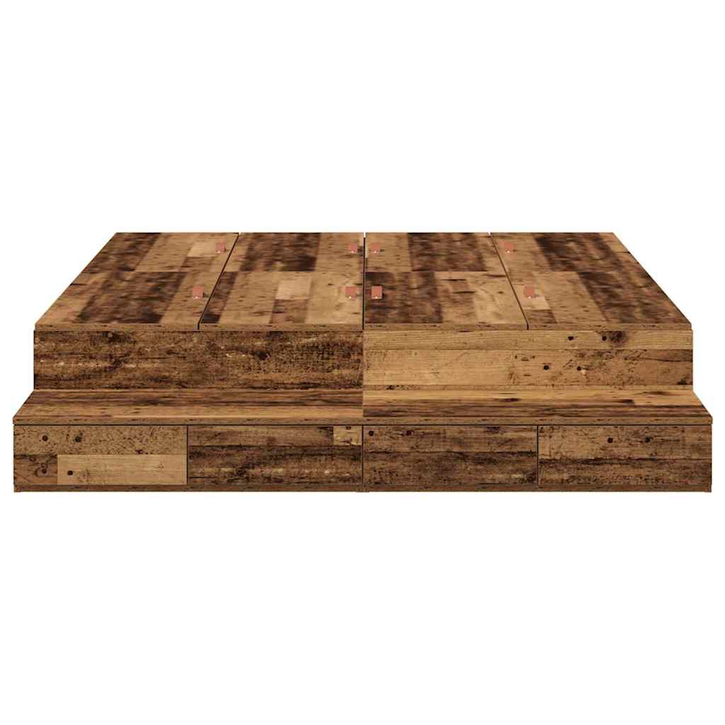 Opbergbedframe met lade met opslag Oud Hout 150 cm Bewerkt hout is nu te koop bij PeponiXL, paradijselijk wonen!
