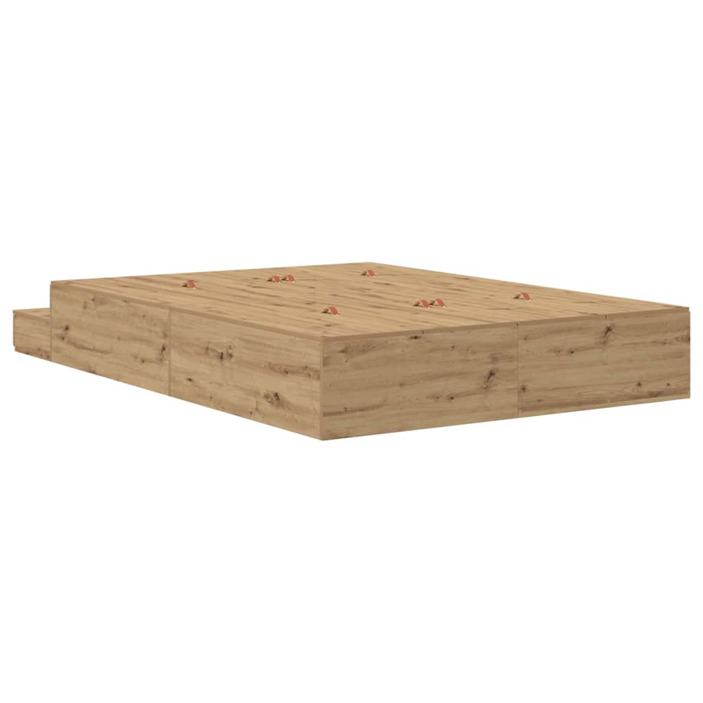 Opbergbedframe met lade Artisan Eiken 150 cm Bewerkt hout
