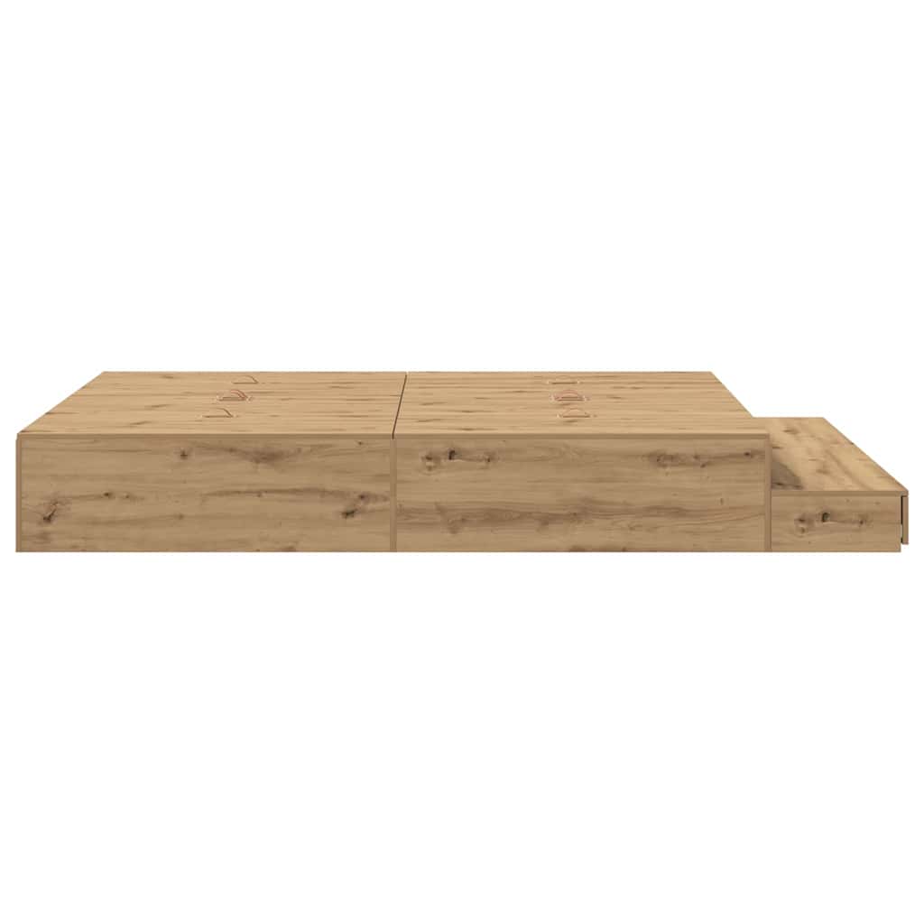 Opbergbedframe met lade Artisan Eiken 150 cm Bewerkt hout