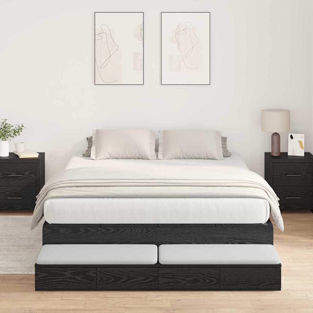Opbergbedframe met lade Zwart Eiken 160 cm Bewerkt hout