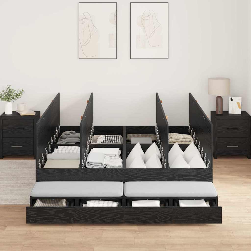 Opbergbedframe met lade Zwart Eiken 160 cm Bewerkt hout