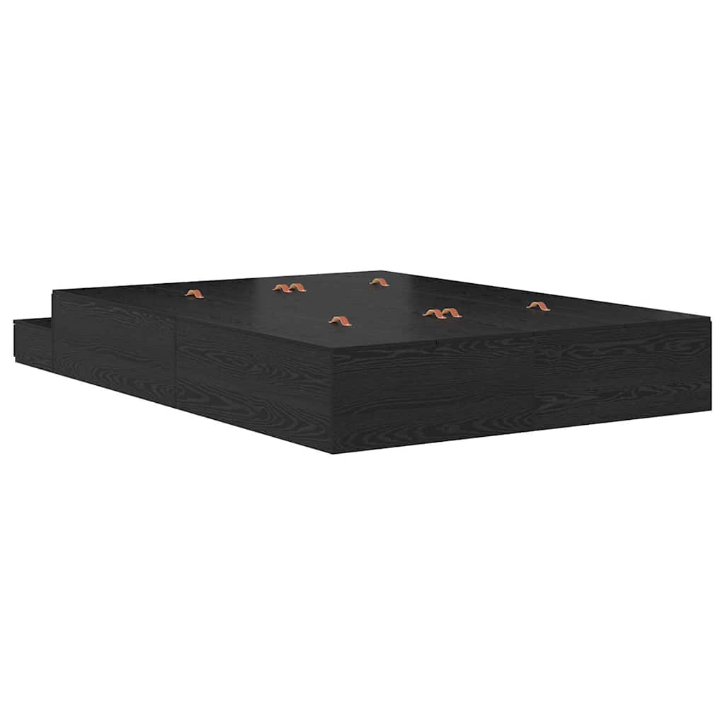 Opbergbedframe met lade Zwart Eiken 160 cm Bewerkt hout