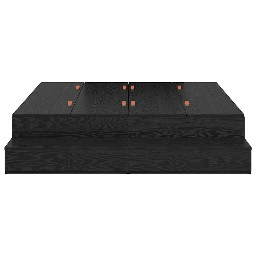Opbergbedframe met lade Zwart Eiken 160 cm Bewerkt hout