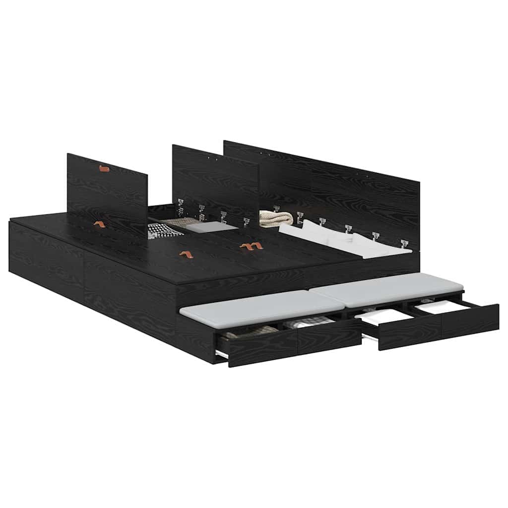 Opbergbedframe met lade Zwart Eiken 160 cm Bewerkt hout