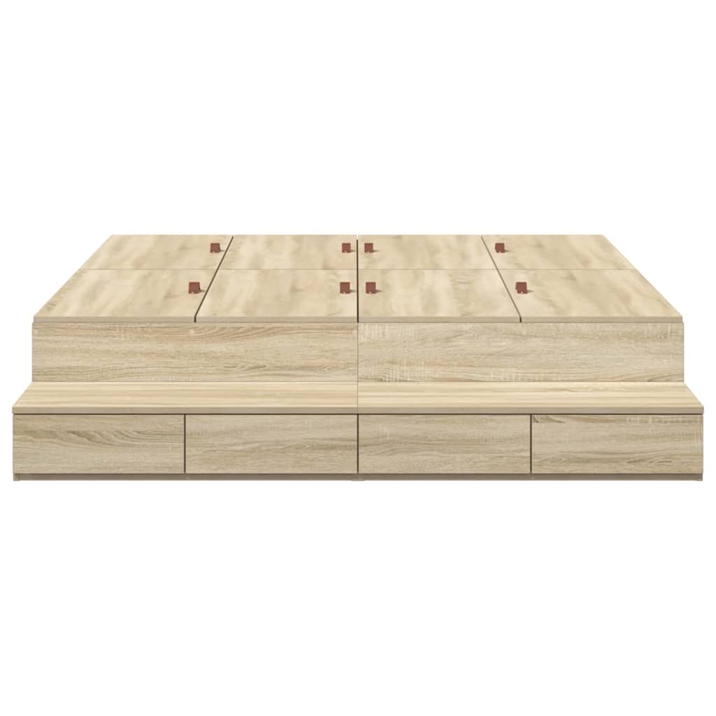Opbergbedframe met lade Sonoma Eiken 160 cm Bewerkt hout is nu te koop bij PeponiXL, paradijselijk wonen!