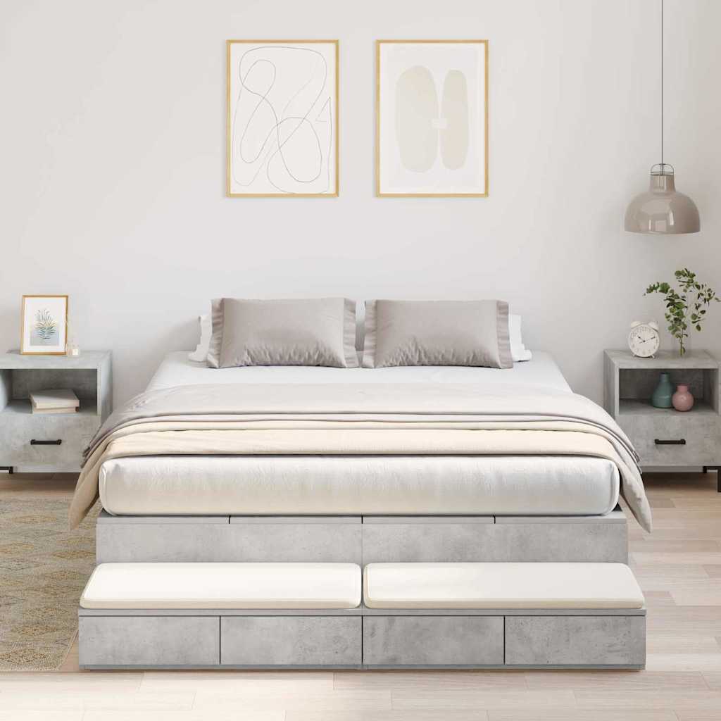 Opbergbedframe met lade Beton Grijs 160 cm Bewerkt hout is nu te koop bij PeponiXL, paradijselijk wonen!