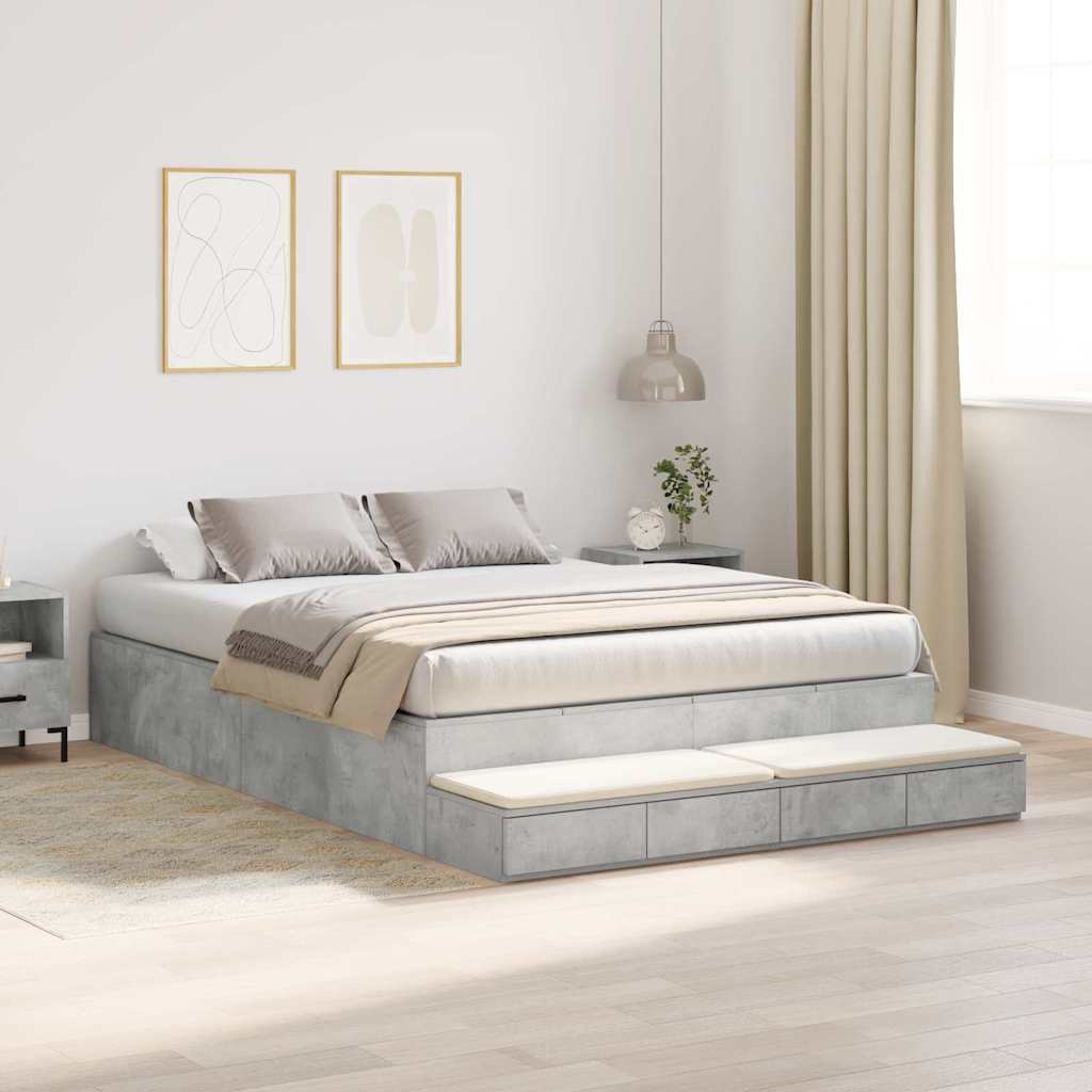 Opbergbedframe met lade Beton Grijs 160 cm Bewerkt hout is nu te koop bij PeponiXL, paradijselijk wonen!