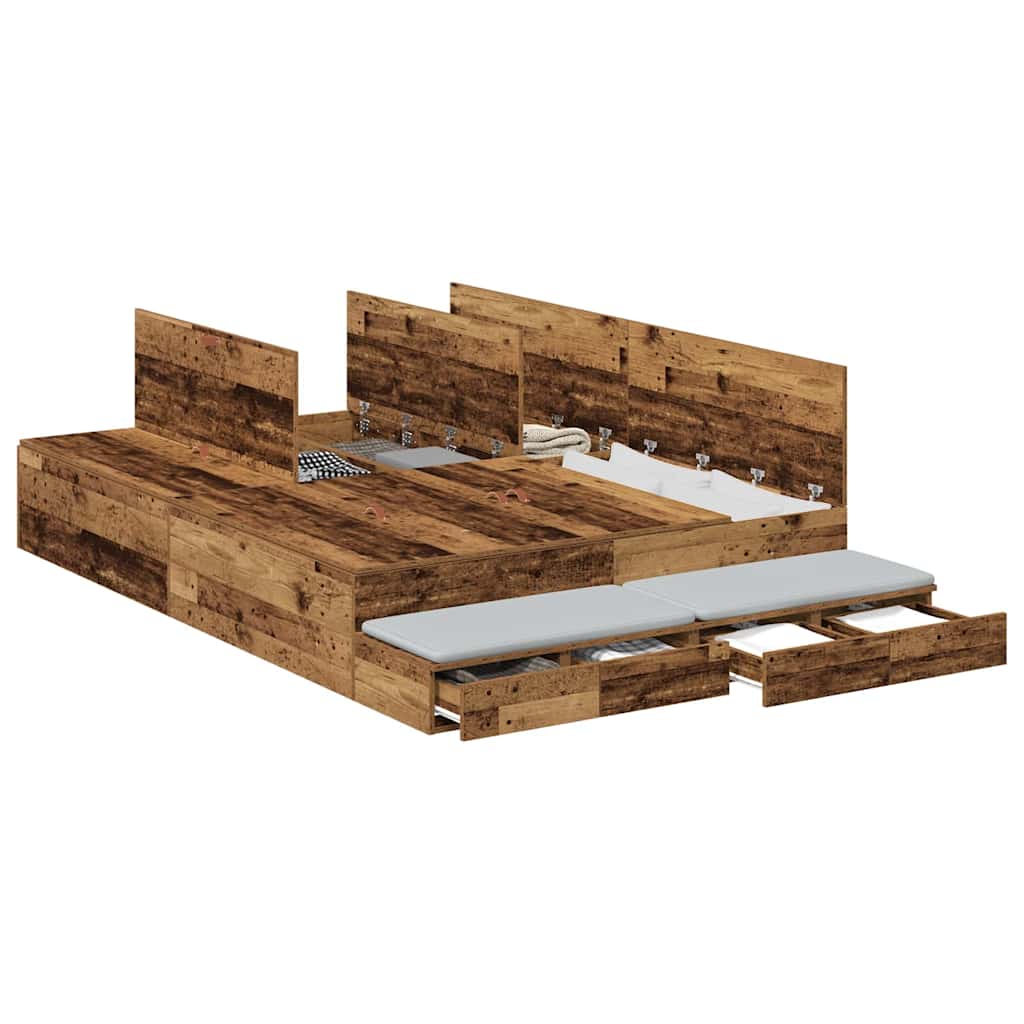 Opbergbedframe met lade met opslag Oud Hout 160 cm Bewerkt hout