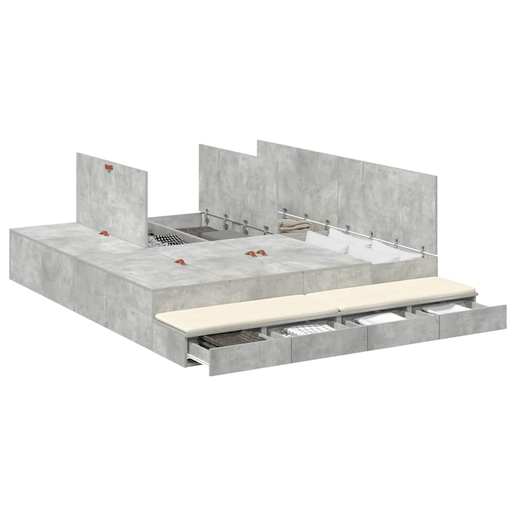 Opbergbedframe met lade Beton Grijs 180 cm Bewerkt hout is nu te koop bij PeponiXL, paradijselijk wonen!