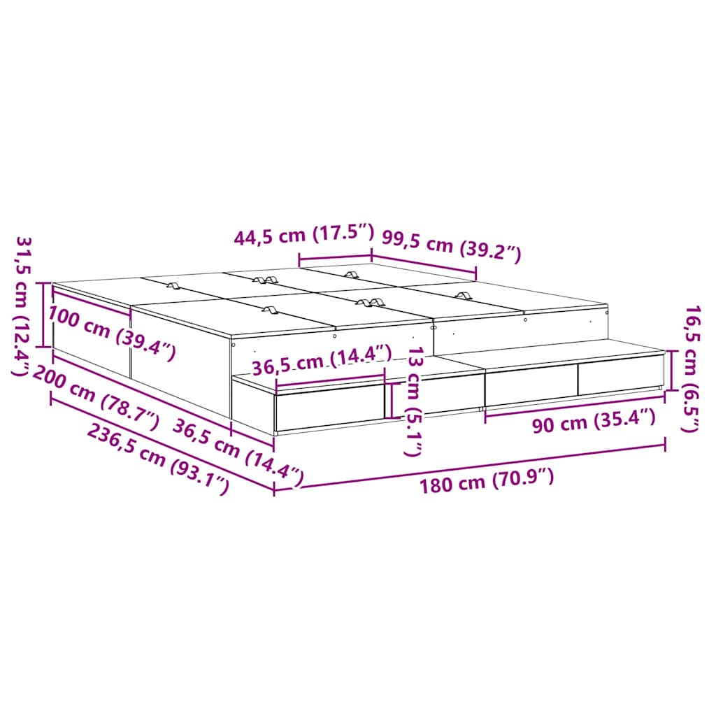 Opbergbedframe met lade Beton Grijs 180 cm Bewerkt hout is nu te koop bij PeponiXL, paradijselijk wonen!