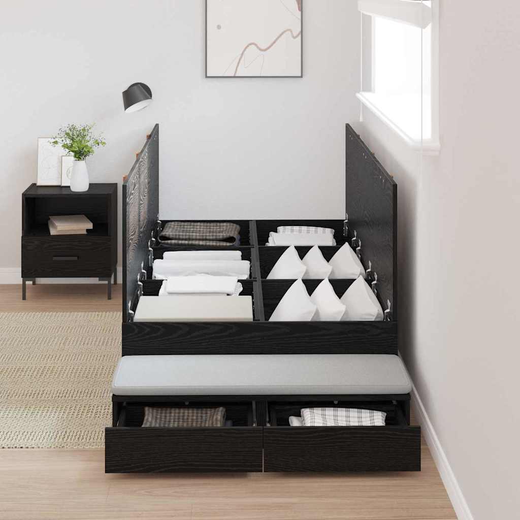 Opbergbedframe met lade Zwart Eiken 90 cm Bewerkt hout is nu te koop bij PeponiXL, paradijselijk wonen!