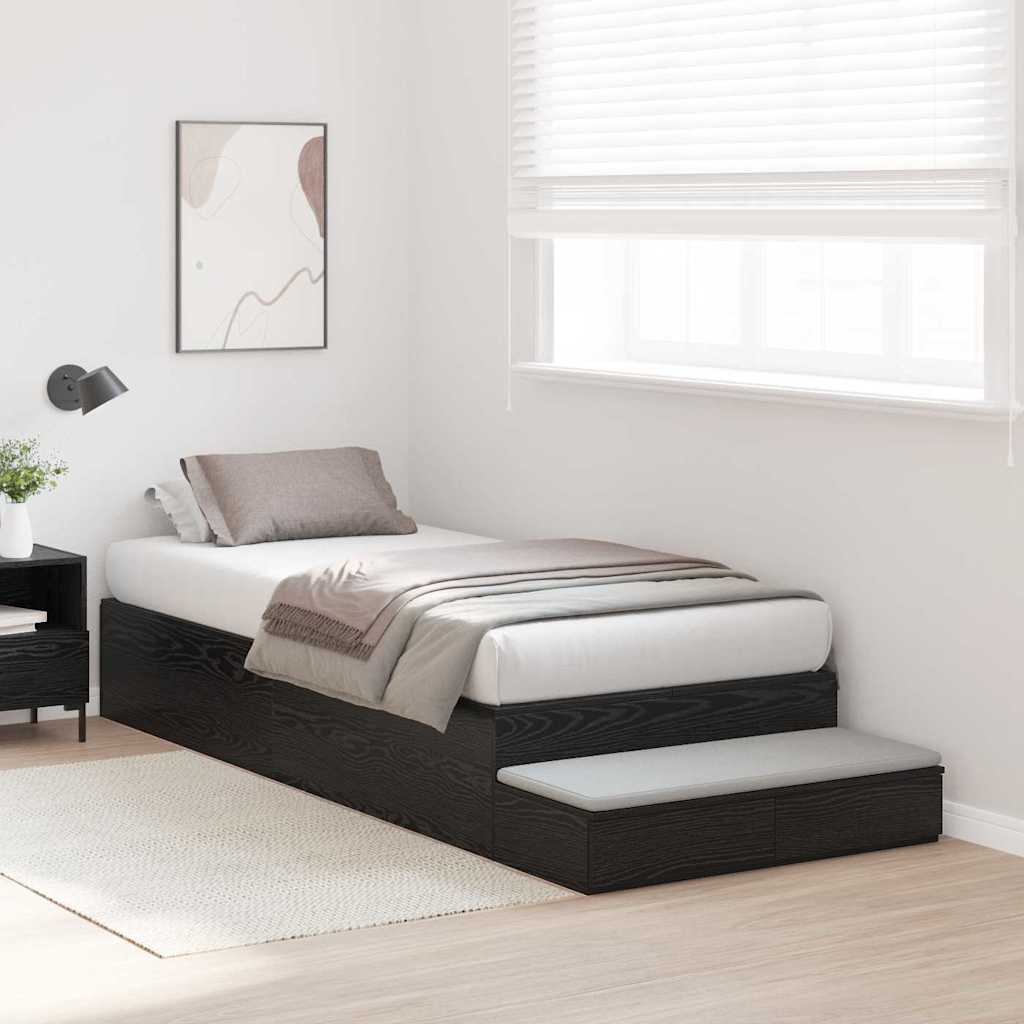 Opbergbedframe met lade Zwart Eiken 90 cm Bewerkt hout is nu te koop bij PeponiXL, paradijselijk wonen!