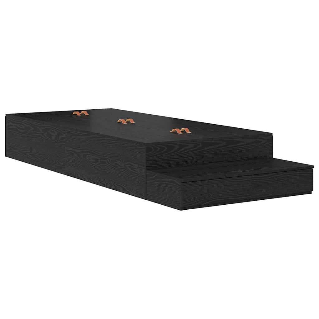 Opbergbedframe met lade Zwart Eiken 90 cm Bewerkt hout is nu te koop bij PeponiXL, paradijselijk wonen!
