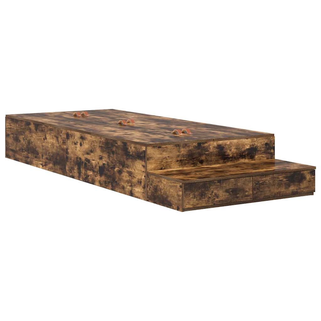 Opbergbedframe met lade Gerookt eiken 75 cm Bewerkt hout is nu te koop bij PeponiXL, paradijselijk wonen!