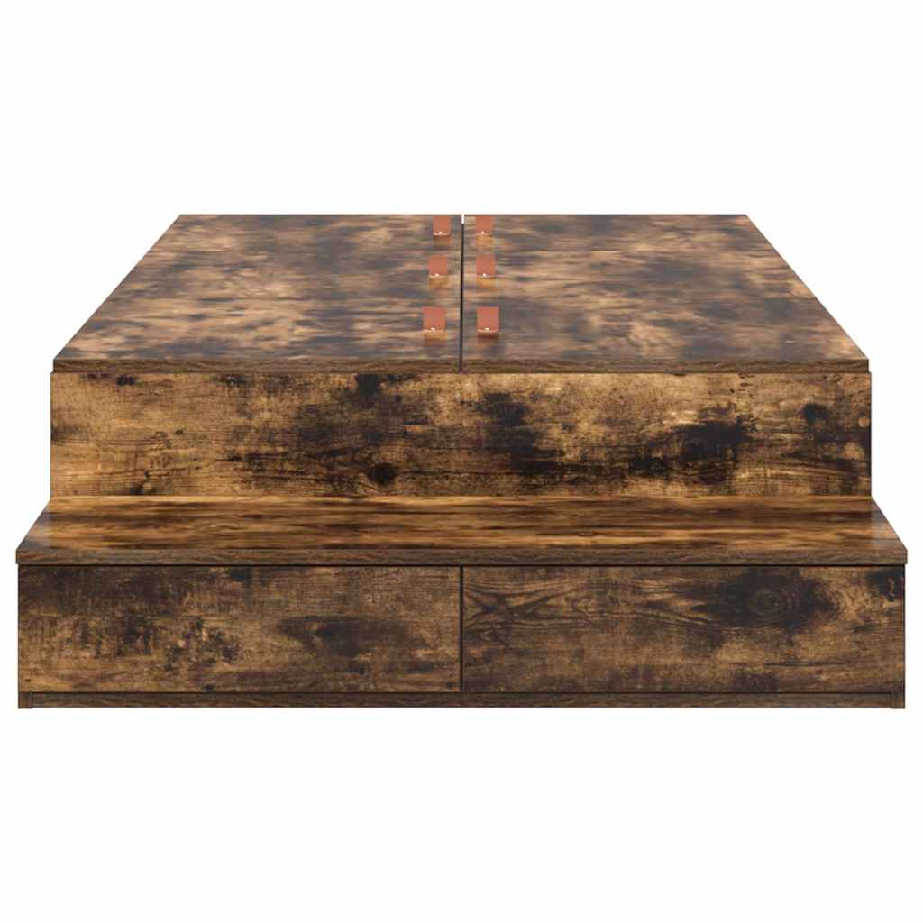 Opbergbedframe met lade Gerookt eiken 75 cm Bewerkt hout is nu te koop bij PeponiXL, paradijselijk wonen!