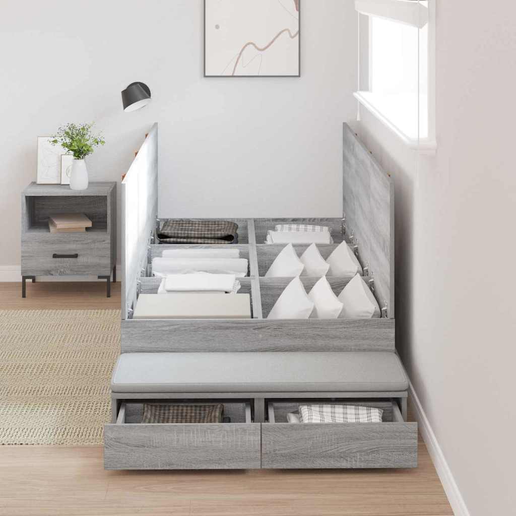 Opbergbedframe met lade Grijs Sonoma 75 cm Bewerkt hout is nu te koop bij PeponiXL, paradijselijk wonen!