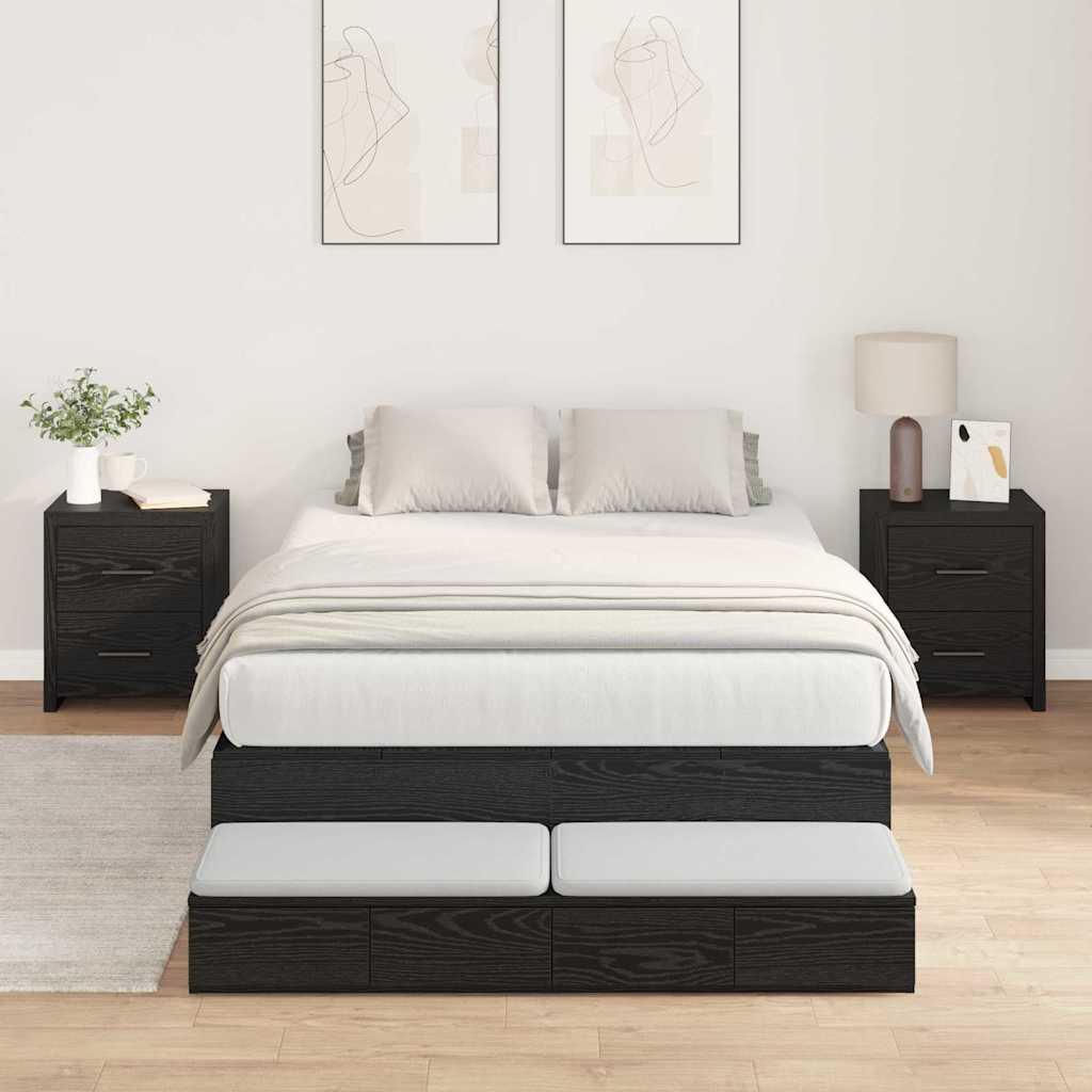 Opbergbedframe met lade Zwart Eiken 120 cm Bewerkt hout is nu te koop bij PeponiXL, paradijselijk wonen!