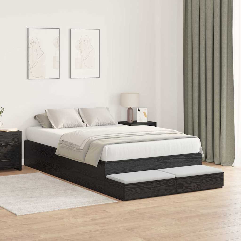 Opbergbedframe met lade Zwart Eiken 120 cm Bewerkt hout is nu te koop bij PeponiXL, paradijselijk wonen!