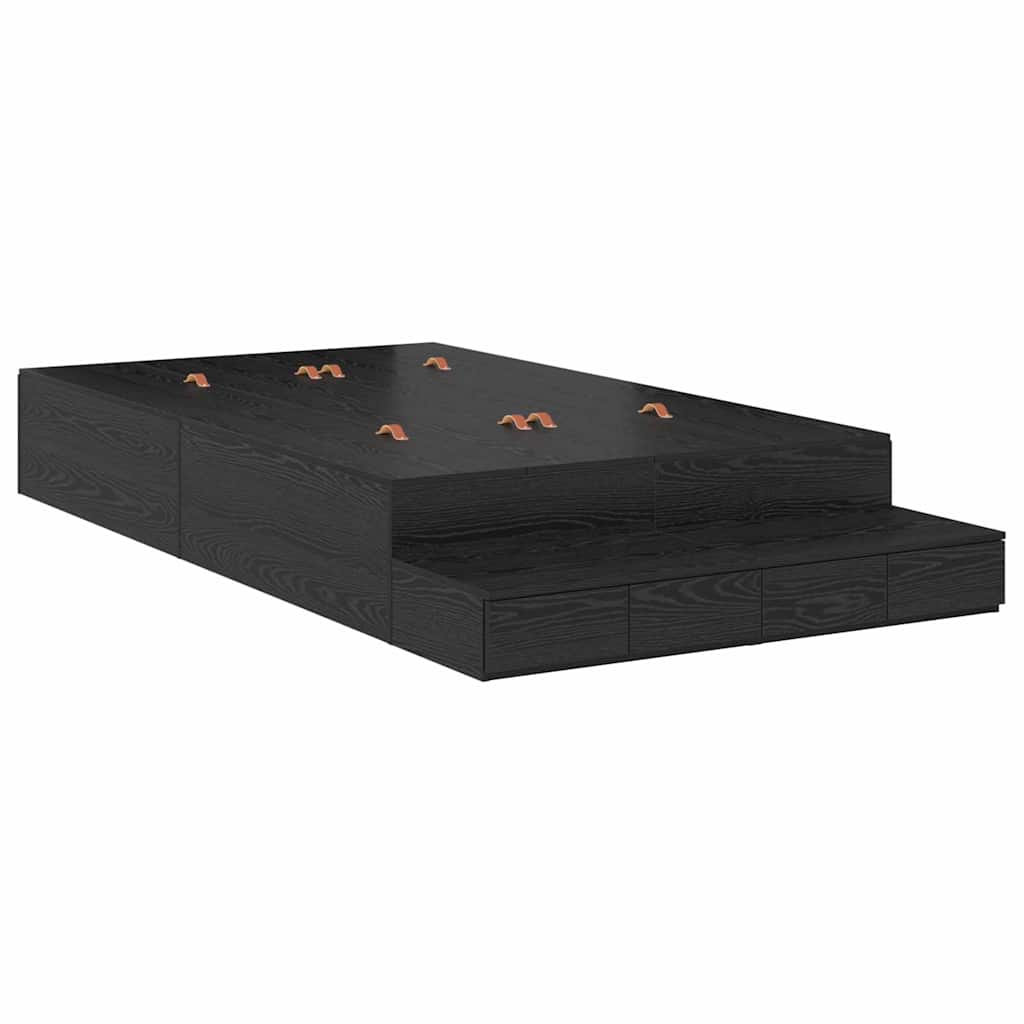 Opbergbedframe met lade Zwart Eiken 120 cm Bewerkt hout is nu te koop bij PeponiXL, paradijselijk wonen!