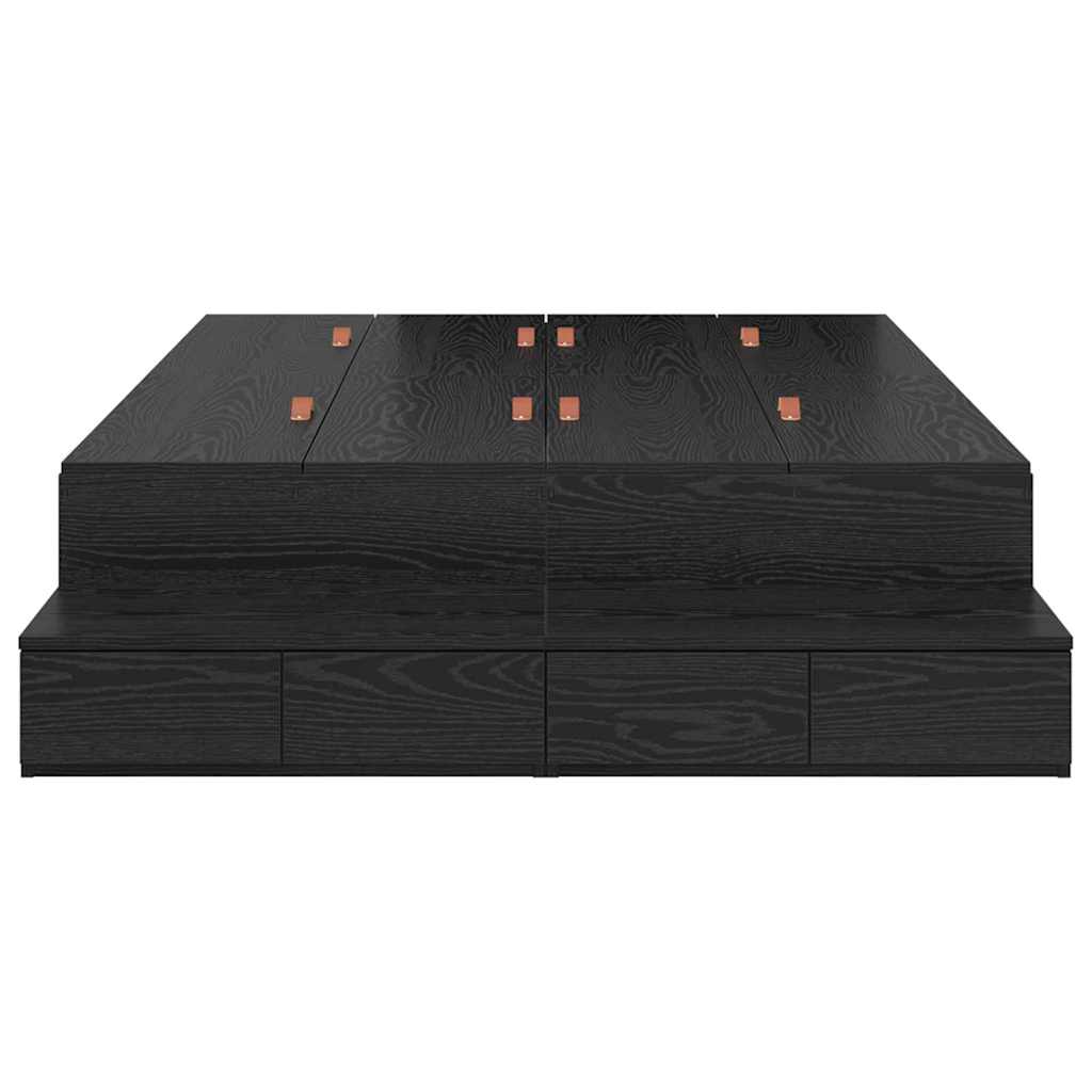 Opbergbedframe met lade Zwart Eiken 120 cm Bewerkt hout is nu te koop bij PeponiXL, paradijselijk wonen!