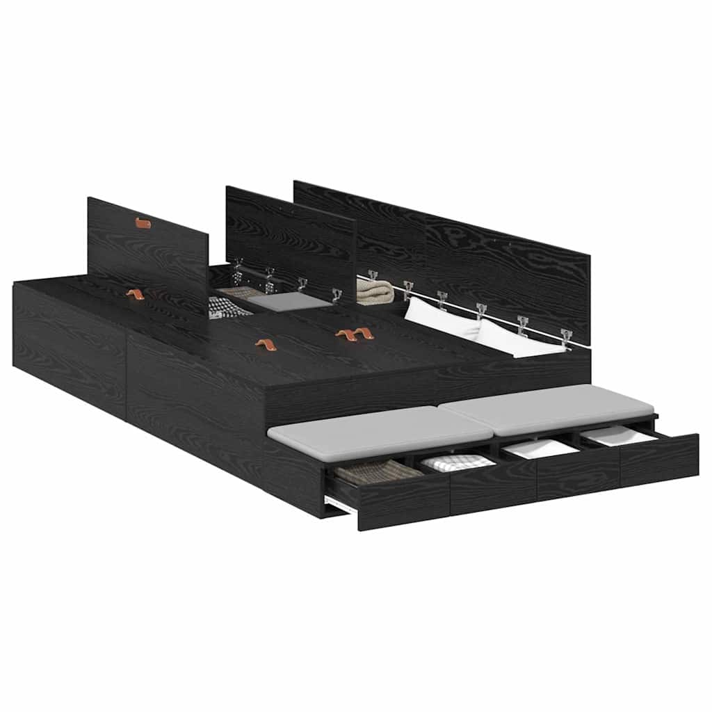 Opbergbedframe met lade Zwart Eiken 120 cm Bewerkt hout is nu te koop bij PeponiXL, paradijselijk wonen!